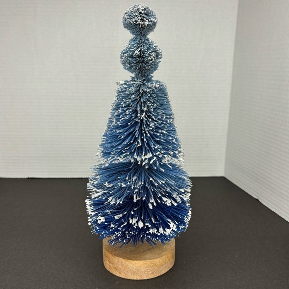 Anthropologie 12" Tilly Bottle Brush Tree Snow Flocked Glitter Beautiful Blue - Picture 2 of 8